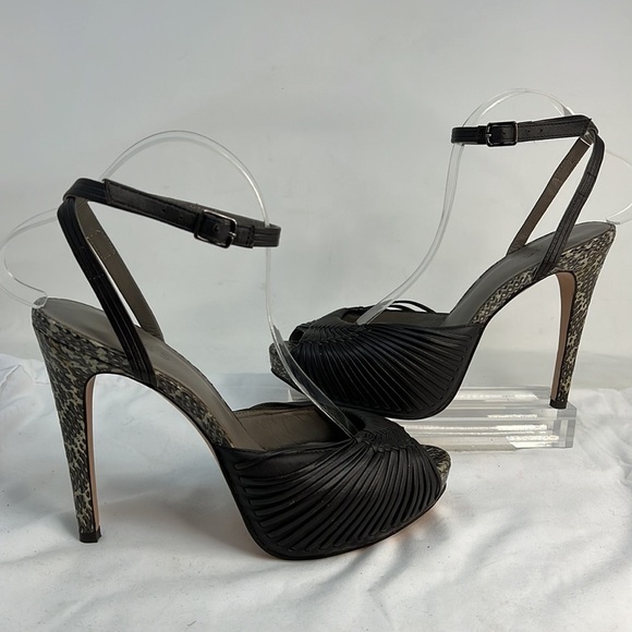 Reiss Sz 40/ US 9 Peep Toe Stiletto Charcoal SnakePrint Heels - Picture 4 of 13